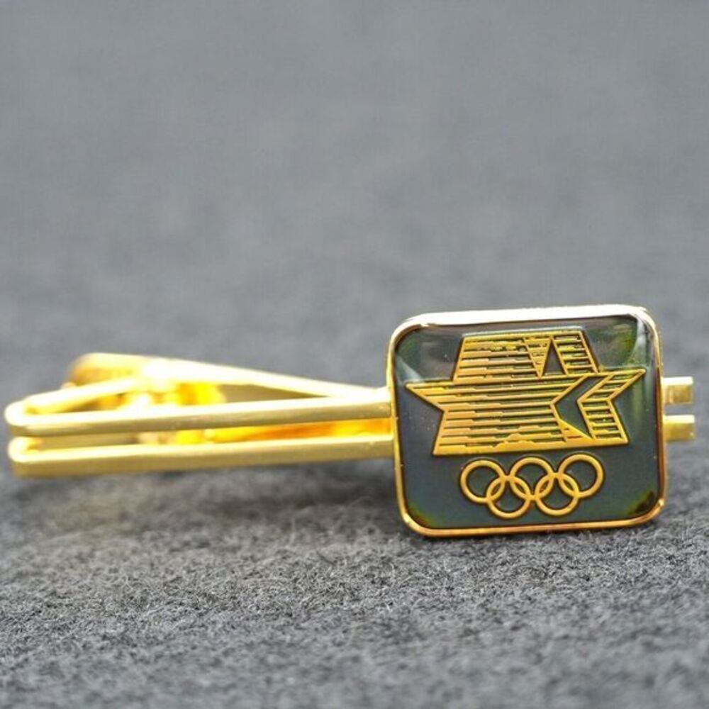1980s Olympics Brother Gold Tie Clip + Box